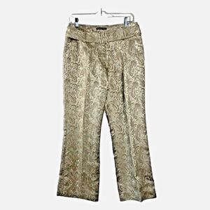 KAFFE Women's Pants Size 38 Paisley Tan‎ Golden Textured w/Belt